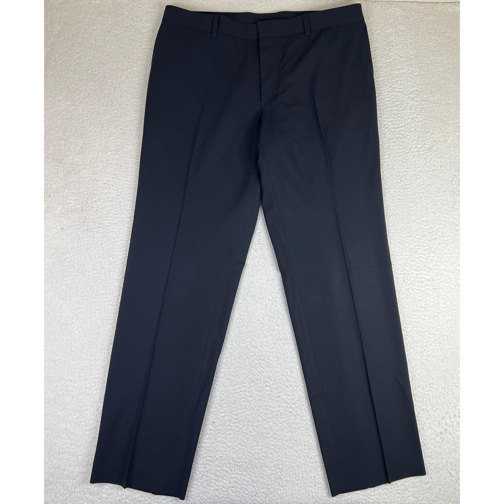 Hugo Boss Mens‎ 38x35 Black Cravin Regular Fit Virgin Wool Dress Pants Trousers
